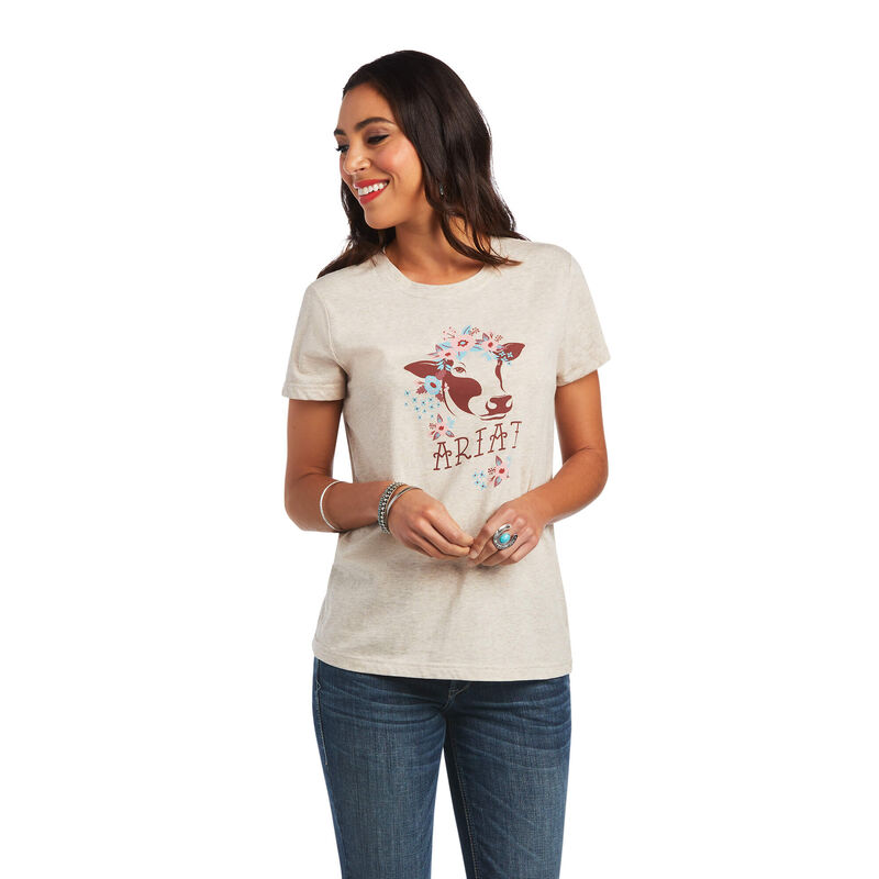 Ariat T-Shirts Damen - Real Moo Weiß ( UNIVH-7408 )
